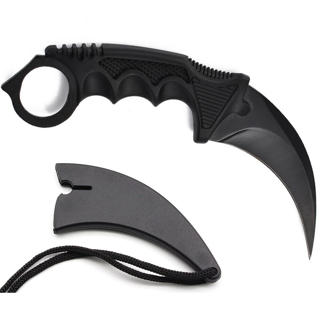 Karambit Tiger Claw Tactical Knife – Unsharpened Training Blade with Sharpening Stone & Oil (Black)