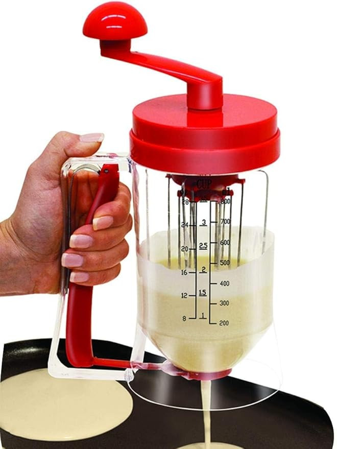 Manual Pancake Batter Dispenser | 3.5 Cup Capacity, Built-in Whisk, No-Drip Design