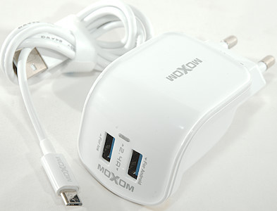 MOXOM KH-25 2-Port USB Wall Charger with Micro USB Cable | 2.4A Fast Charging, EU Plug