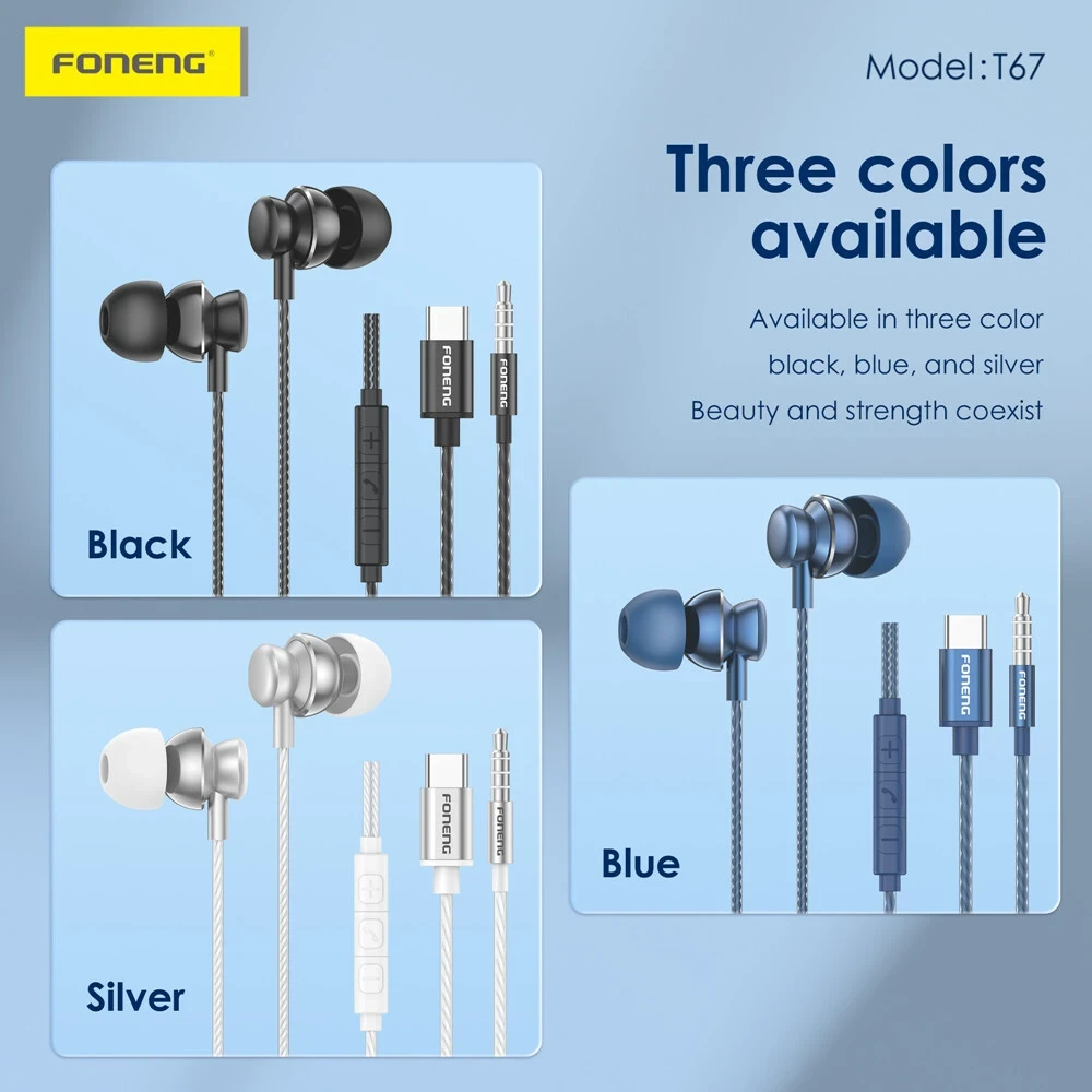 FONENG In-ear Heavy Bass Earphone TypeC Interface Wired Earphone T67