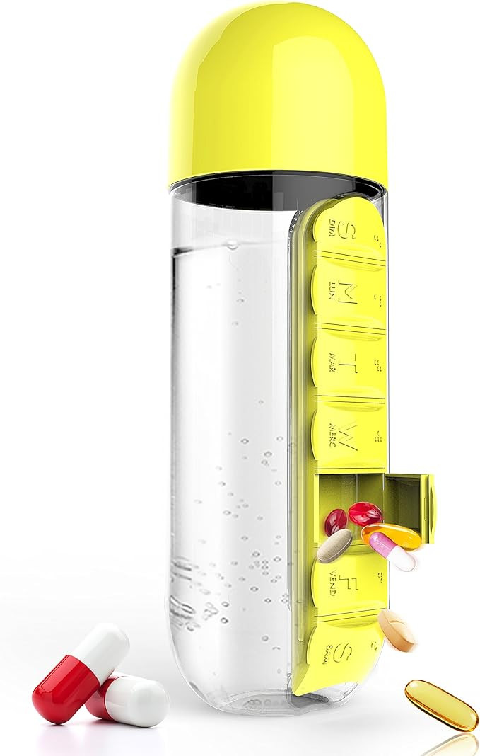 Pill & Vitamin Organizer Water Bottle – Travel-Friendly, 600ml Capacity